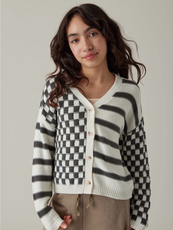 Sincerly Jules Sweaters - Sincerely Jules Navy and White Checkered Striped Cardigan